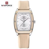 NAVIFORCE NF5049 Silicone Strap Luxury Casual Design Elegant Top Hand Luminous Quartz Watch For Women - White Beige